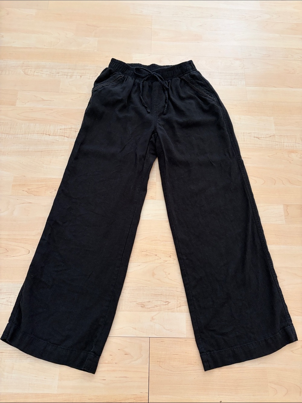 Briggs Black Linen Blend Wide Leg Drawstring Pants Size Small